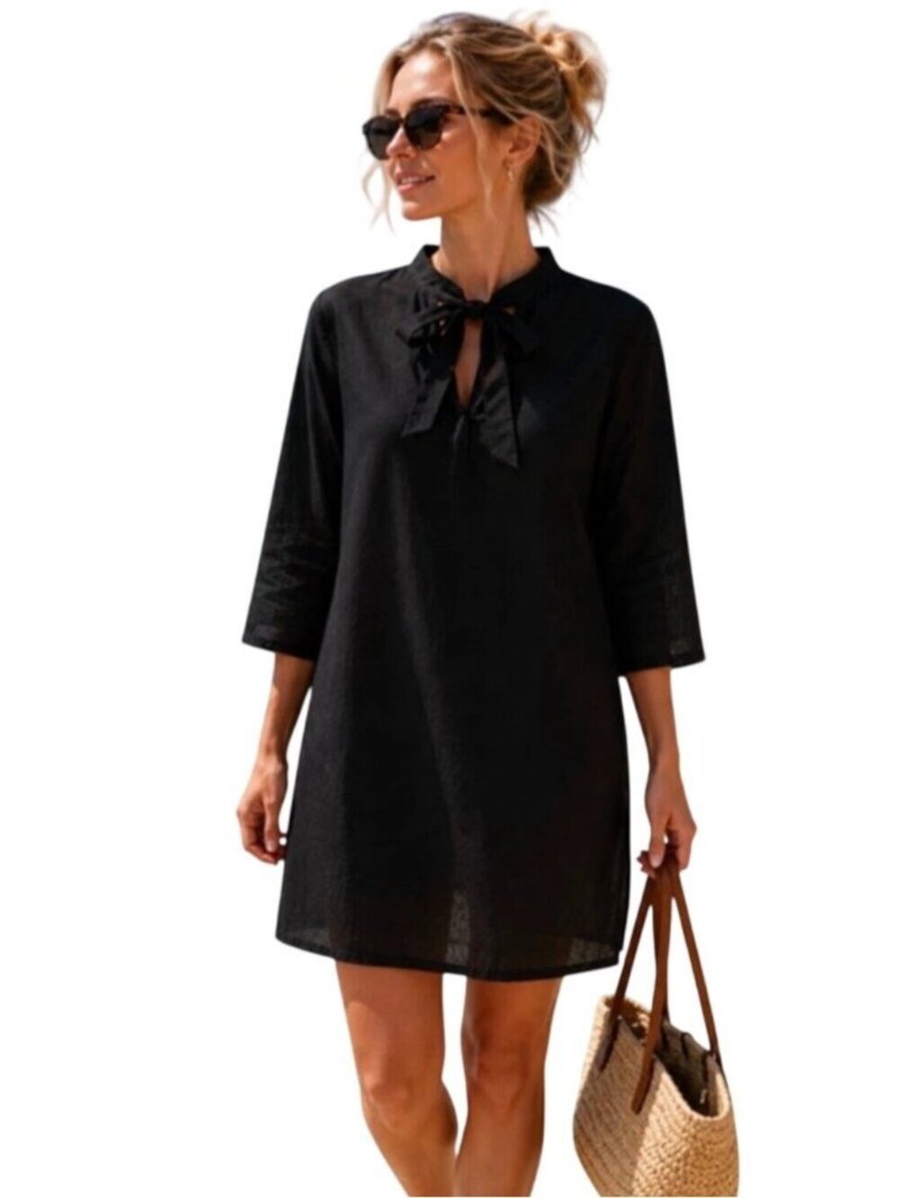 Tuckernuck Beach Marseille Caftan Lightweight Coverup Mini Dress Black S